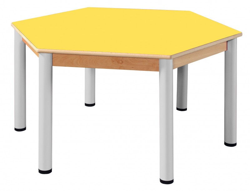 Stůl šestistranný U R120/ 52-70 cm výškově stavitelný,umakartový s rámem