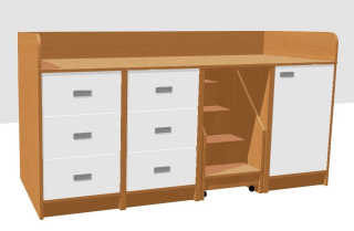 Přebalovací pult se zásuvkami, dveřmi a schůdky